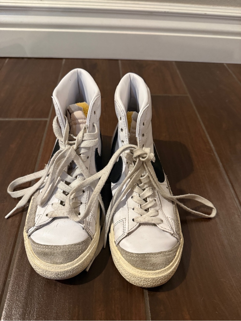 Nike White and Black High-Top Sneakers with Cream Accents